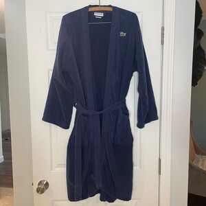 LACOSTE cotton terry belted robe in navy size Small